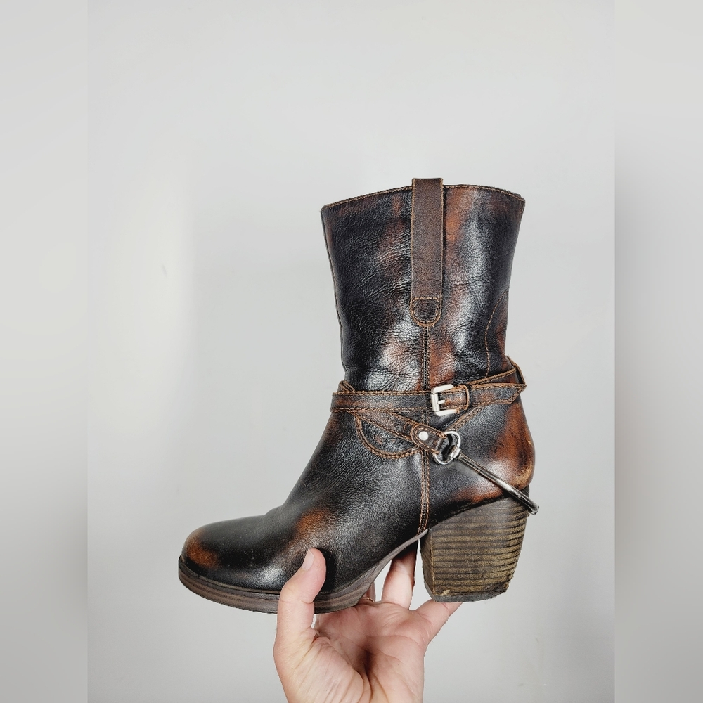 Steven Stylish Brown Leather Ankle Boots, Size 10